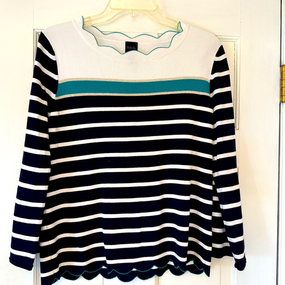 RAFAELLA striped, bell sleeve sweater; MP, EUC